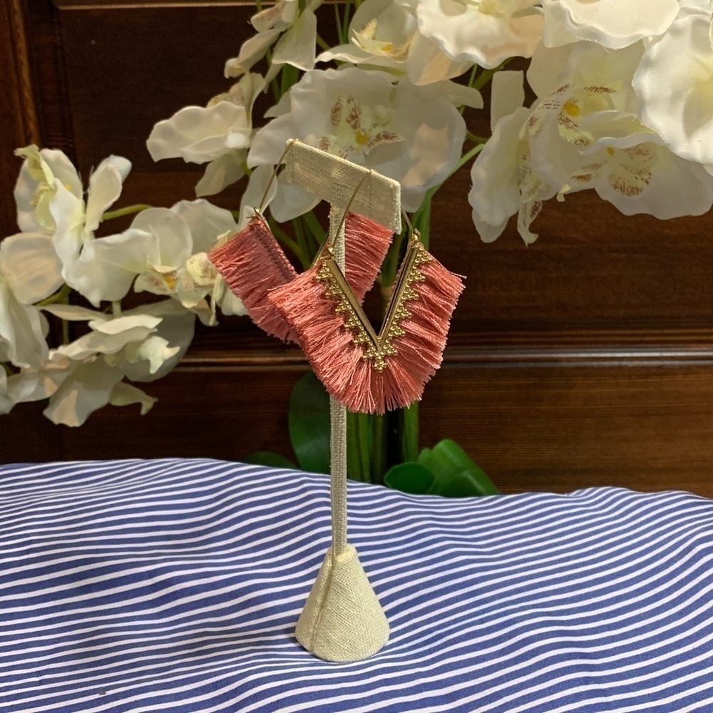 𝅺🪴 Dusty Rose Bohemian Hoop Tassel Earrings🪴